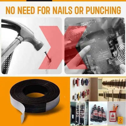 Flexible 2mm thick self-adhesive rubber magnetic tape, ideal for kitchen tool sets and household repairs.