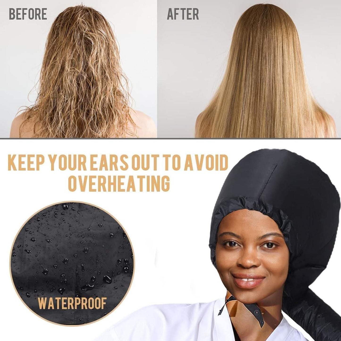 Hooded hair dryer diffuser cap for curly hair, speeding up drying process, compatible with 19378 brand hair dryers.