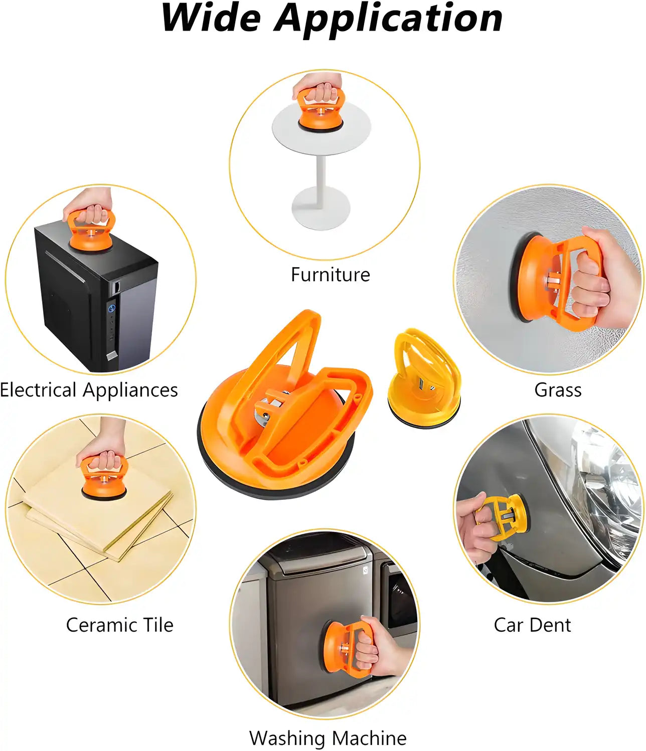 Kitchen tool set with Dent Puller Suction Cup for removing dents and creating suction in household repairs.