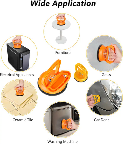 Kitchen tool set with Dent Puller Suction Cup for removing dents and creating suction in household repairs.