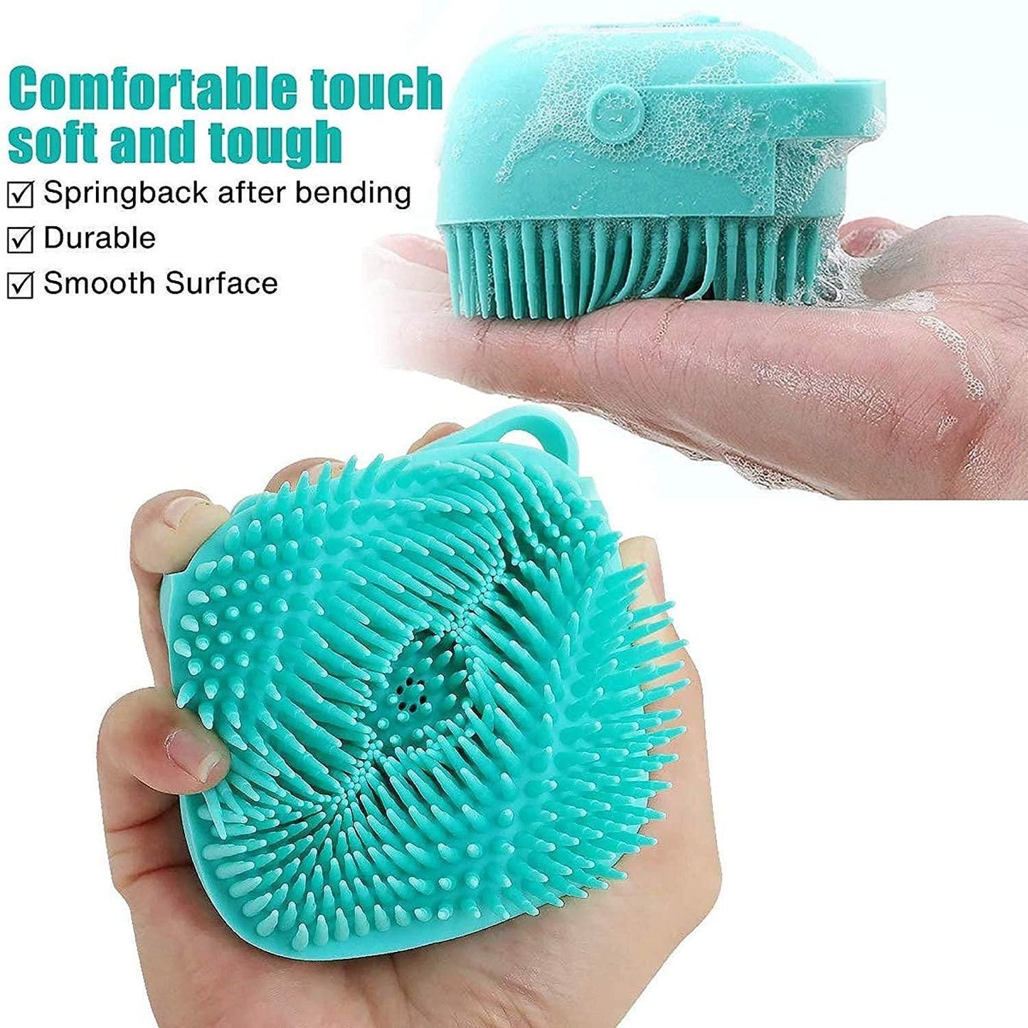 Soft silicone bath brush with hooks, part of kitchen tool set, designed for gentle cleaning during baby showers and personal hygiene.