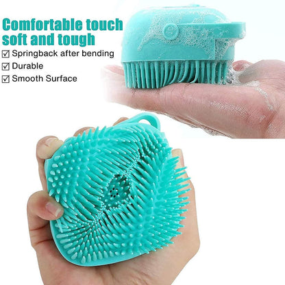 Soft silicone bath brush with hooks, part of kitchen tool set, designed for gentle cleaning during baby showers and personal hygiene.
