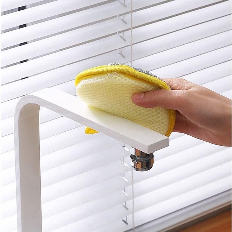 Set of five 19378 stainless steel 2-in-1 kitchen scrubber tools with sponges for cleaning dishes and surfaces.