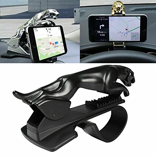 Jaguar car mobile holder mounted on slot car race track with race accessories, designed for secure phone placement during play.