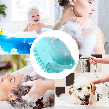 Soft silicone bath brush with hooks, part of 19378 kitchen tool set, designed for gentle cleaning during baby showers.