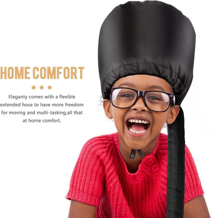 Hooded hair dryer diffuser cap for curly hair, speeds up drying process, designed by 19378 for easy styling and volume.