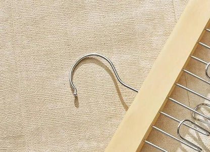 Set of two multifunctional wooden kitchen hangers with metal hooks, ideal for organizing utensils and cookware.