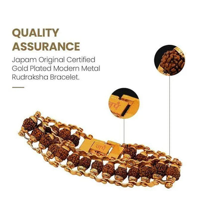 Genuine Paanch Mukhi Rudraksha bracelet with gold plating, modern design, shown in a pack of two, used as pooja articles