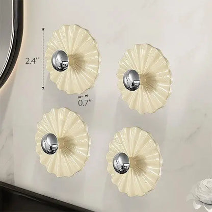 Set of five petal-shaped adhesive wall hooks from 19378, designed for kitchen organization and easy wall mounting.