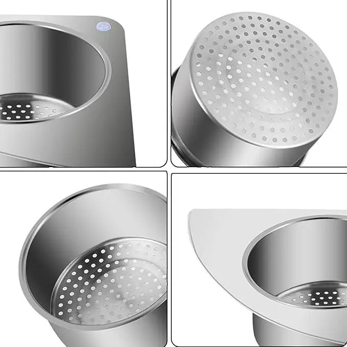 Stainless steel swan-shaped sink strainer drain basket in a kitchen sink, part of 19378 kitchen tool set.