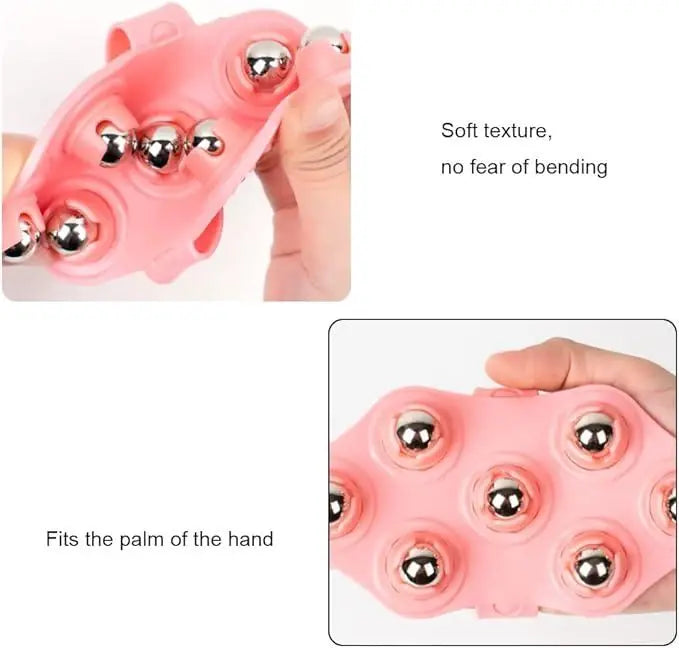 Anti-cellulite muscle pain relief relaxation ball and body massage gloves for health, fitness, and wellness.