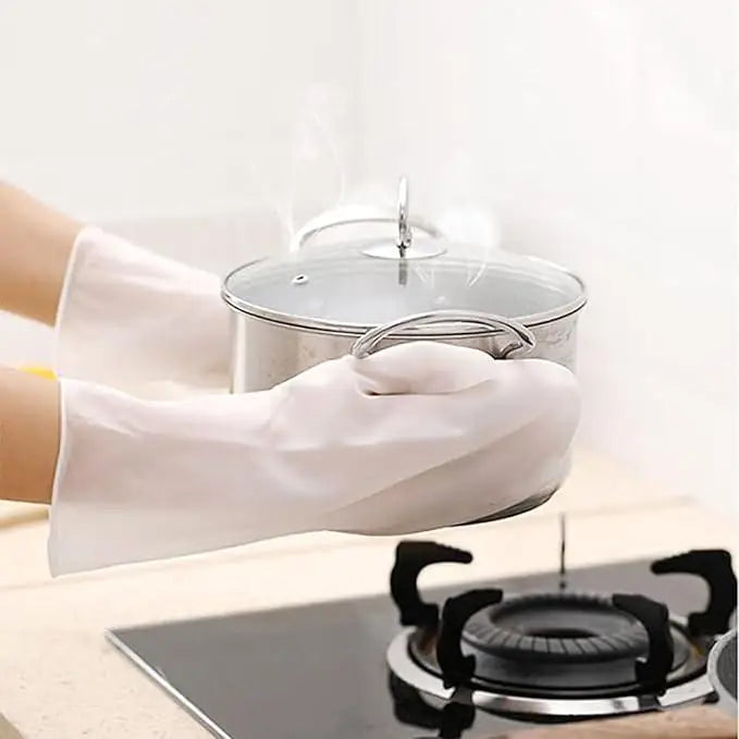 Pair of 19378 silicone dishwashing gloves, kitchen tool set with flexible, textured waterproof gloves for easy cleaning.