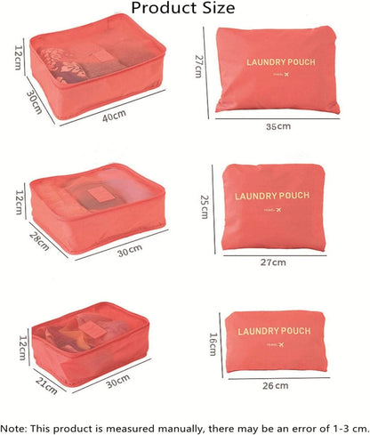 Set of six 19378 travel packing cubes for organized luggage storage and efficient packing.