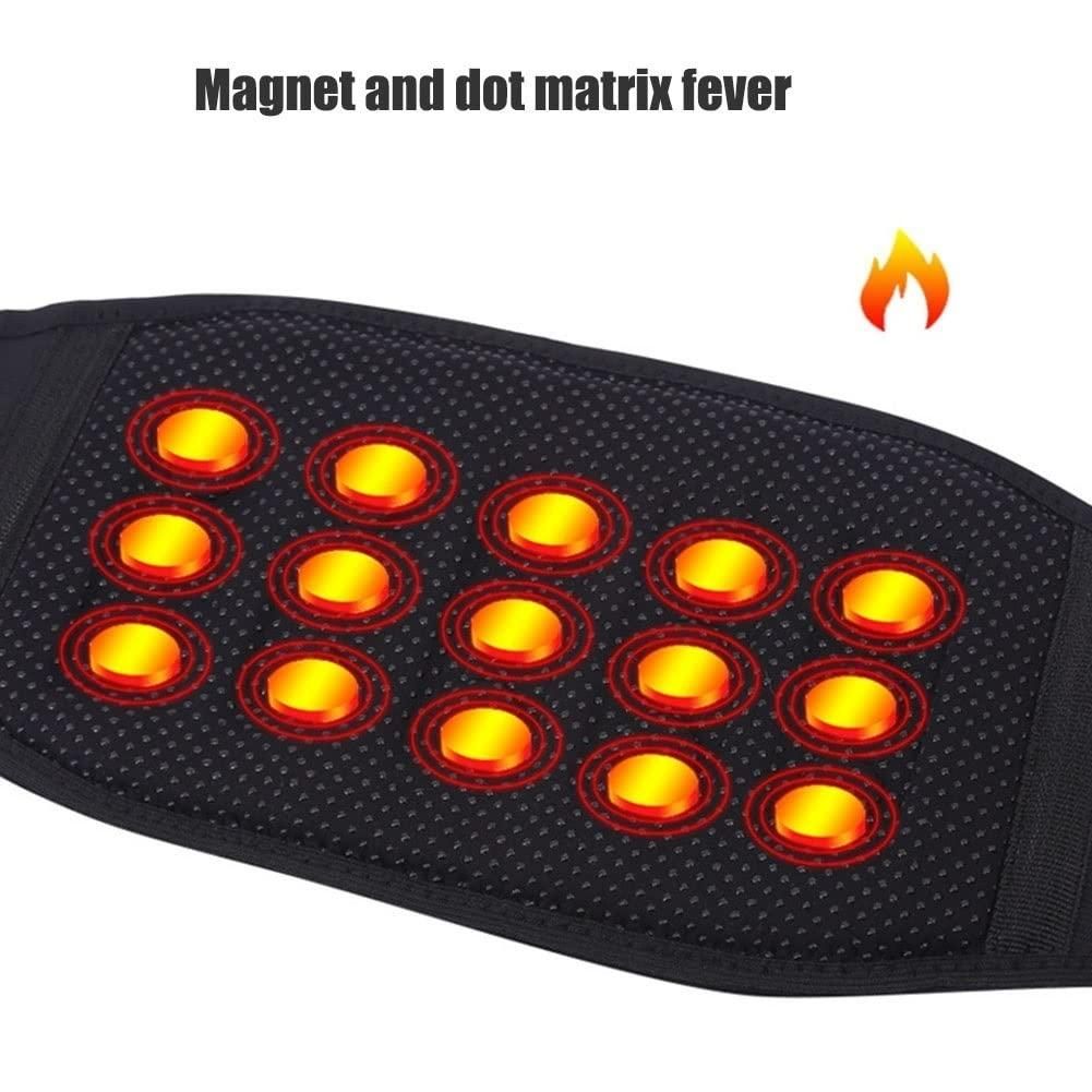 Self-heating back support brace for waist and lower back, designed for pain relief and lumbar support.