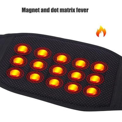 Self-heating back support brace for waist and lower back, designed for pain relief and lumbar support.