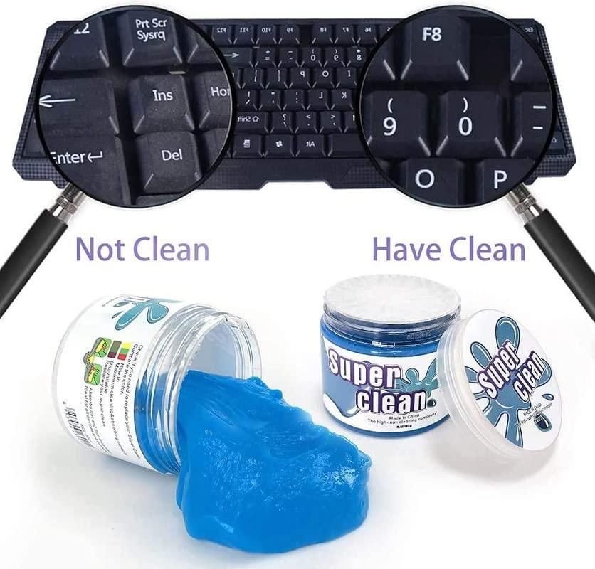 Super Clean Magic Gel Cleaner in a kitchen tool set, showing a close-up of the gel product in a container with cleaning tools.