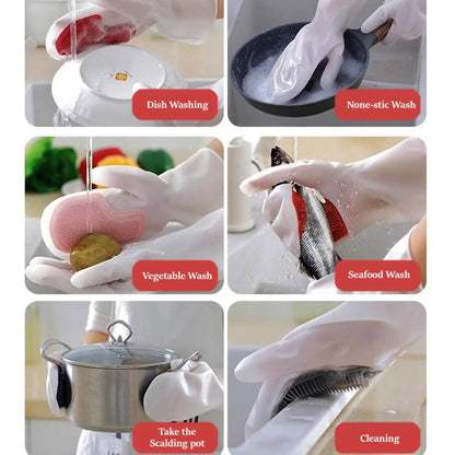Pair of silicone dishwashing gloves from 19378 kitchen tool set, with textured exterior for effective scrubbing and cleaning.