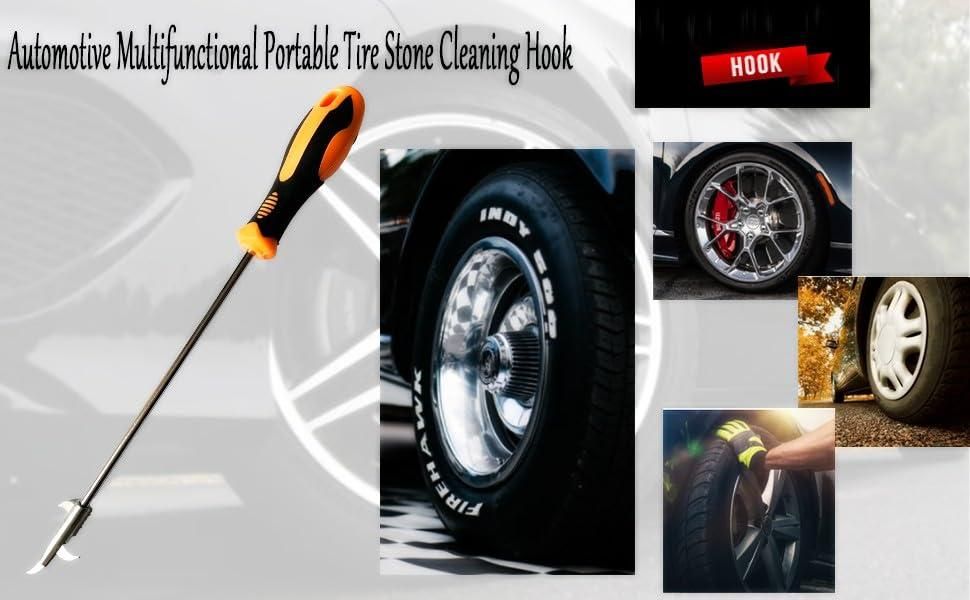 19378 2-in-1 car tyre stone removing tool with handle, designed for cleaning and removing dirt from car tires and wheels.