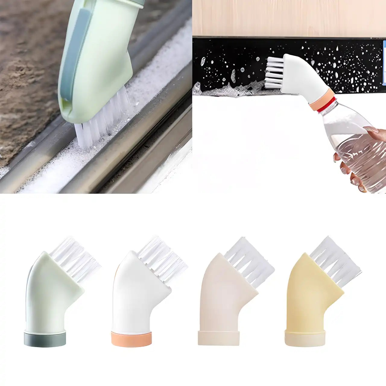 Set of two 19378 kitchen cleaning brushes with attachable handles, designed for versatile use with mineral water bottles.