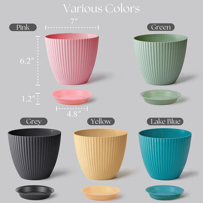 Plastic round flower pot with drainage holes and tray, ideal for indoor and outdoor plants, part of the 19378 kitchen tool set.
