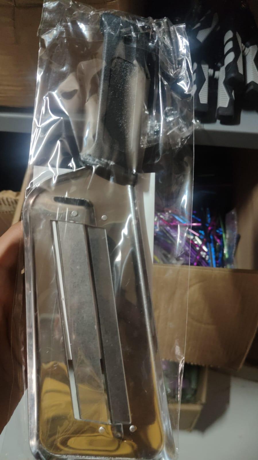 Double 2-slice blade slicer knife from 19378 kitchen tool set, with sharp blades for precise slicing of bread and meats.