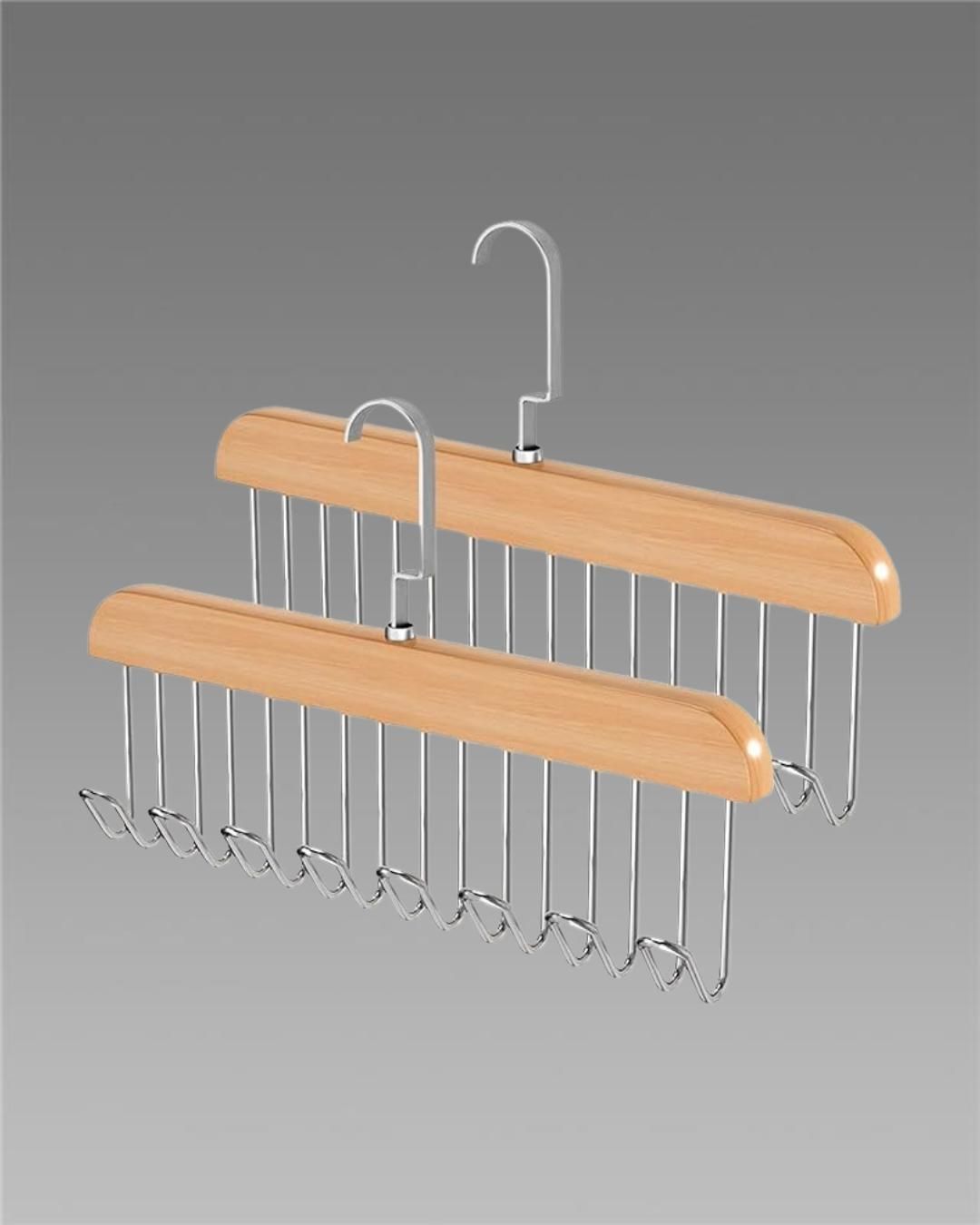Two multifunctional wooden hangers with metal hooks from the 19378 kitchen tool set, ideal for organizing utensils or accessories.