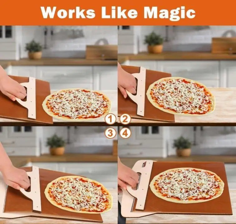 Wooden pizza paddle with smooth handle for transferring pizza crust, part of 19378 kitchen tool set.