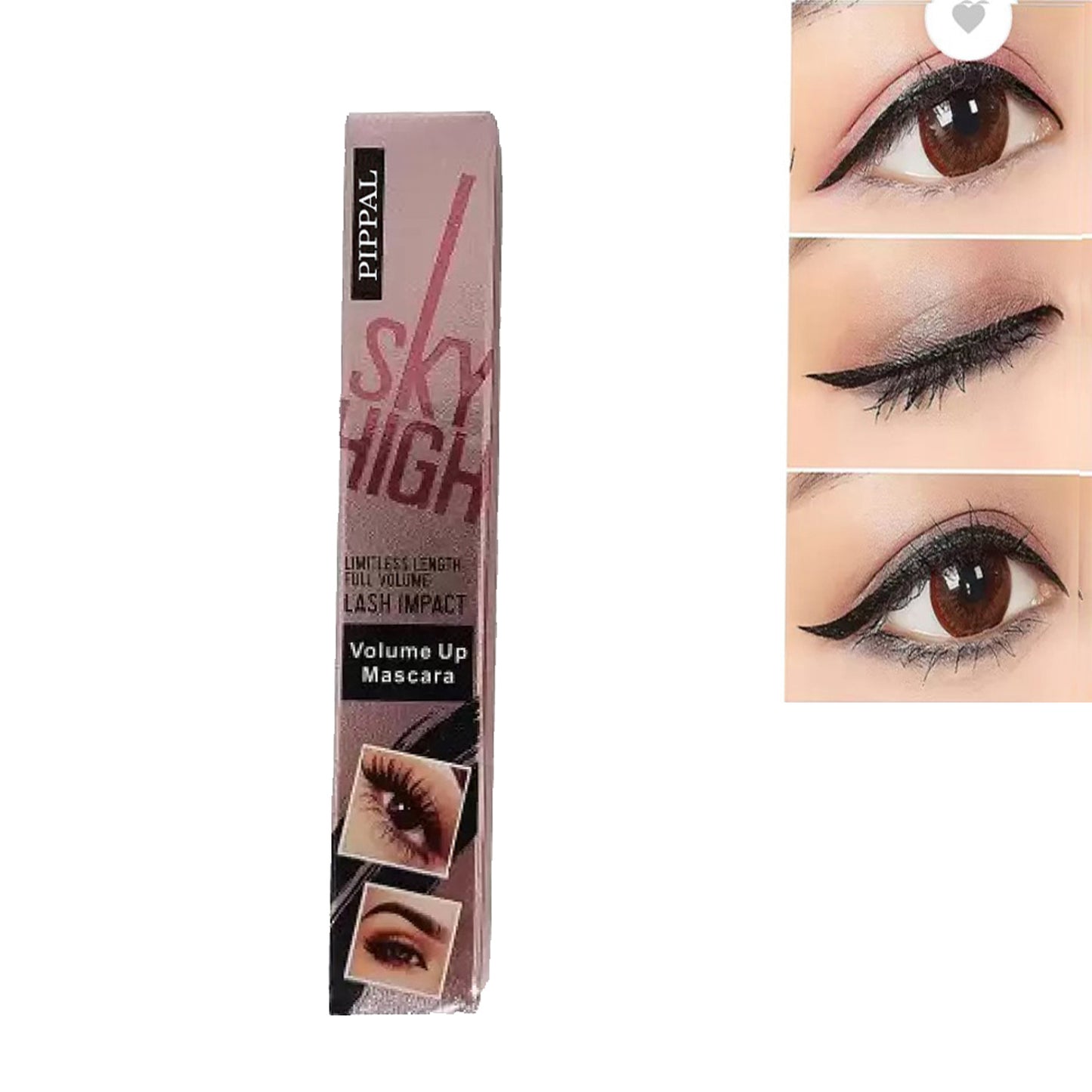 Close-up of black Pippal Sky High Mascara wand showing ultra volumizing and lengthening bristles for dramatic lashes