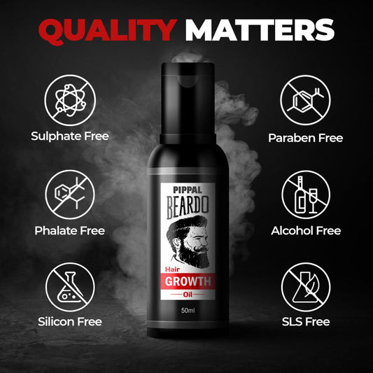 Beardo beard and hair growth oil bottle, 50ml, with natural ingredients for faster beard and hair growth.