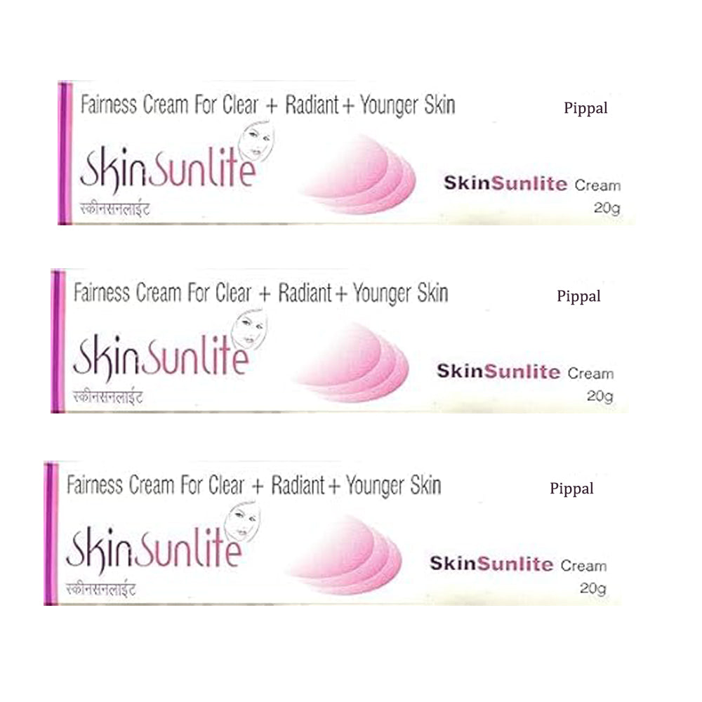 Fairness face cream in a 20G tube from Skin Sunlite, with three tubes shown, designed for clear, moisturized skin.