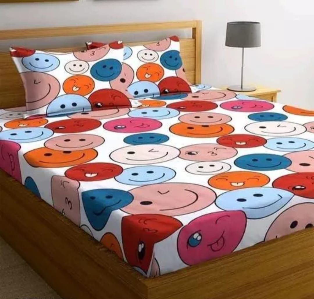 Super soft glace cotton fitted bedsheet with elastic edges and two matching pillow covers, ideal for double beds, 72x78 inches.