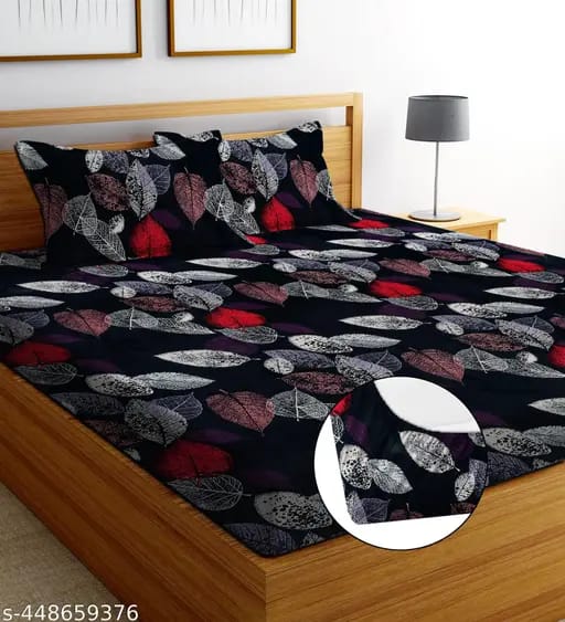 Soft glace cotton fitted bedsheet with elastic edges and two matching pillow covers, ideal for double beds, size 72x78 inches.
