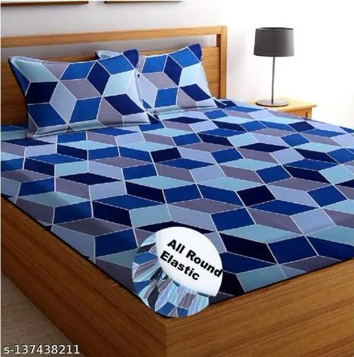 Super soft glace cotton fitted bedsheet with 2 pillow covers, all-round elastic, in size 72x78 inches with 8-inch depth, by 20027.