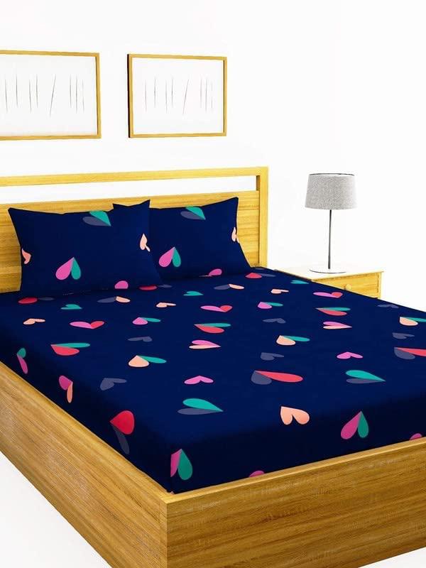 Super soft glace cotton bedsheet with elastic edges, includes 2 pillow covers, fits double bed 72x78 inches.