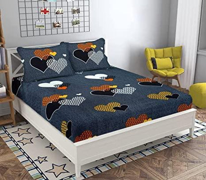 Super soft glace cotton fitted bedsheet with 2 pillow covers, elastic all-around, for double bed 72x78 inches.