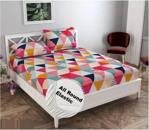 Super soft glace cotton fitted bedsheet with elastic edges and two pillow covers, suitable for double beds, 72x78 inches.