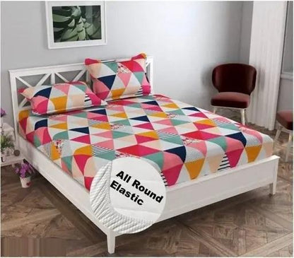 Super soft glace cotton fitted bedsheet with elastic edges and two pillow covers, suitable for double beds, 72x78 inches.