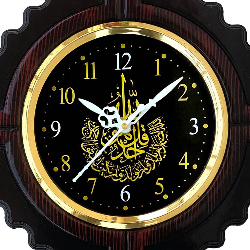 Brown analog wall clock with glass cover, featuring a classic design and easy-to-read dial.
