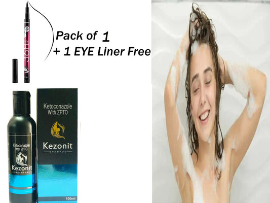 Bottle of Kezonit shampoo for men and women, 6255 brand, with a sleek design, shown in a clear, well-lit image.