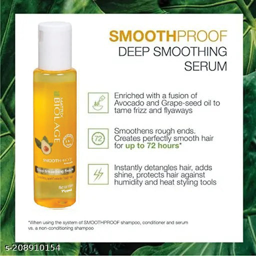 Biolage Deep Smoothing 6-in-1 Hair Serum for frizzy hair, 100 ml bottle, smooths, tames, and adds shine to hair.