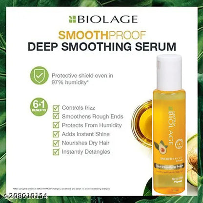 Biolage Deep Smoothing 6-in-1 Hair Serum for frizzy hair, 100ml bottle with pump dispenser, smooths and controls frizz.