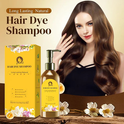 Long-lasting natural hair dye shampoo from brand 16182, showing two bottles with rich, vibrant hair color.