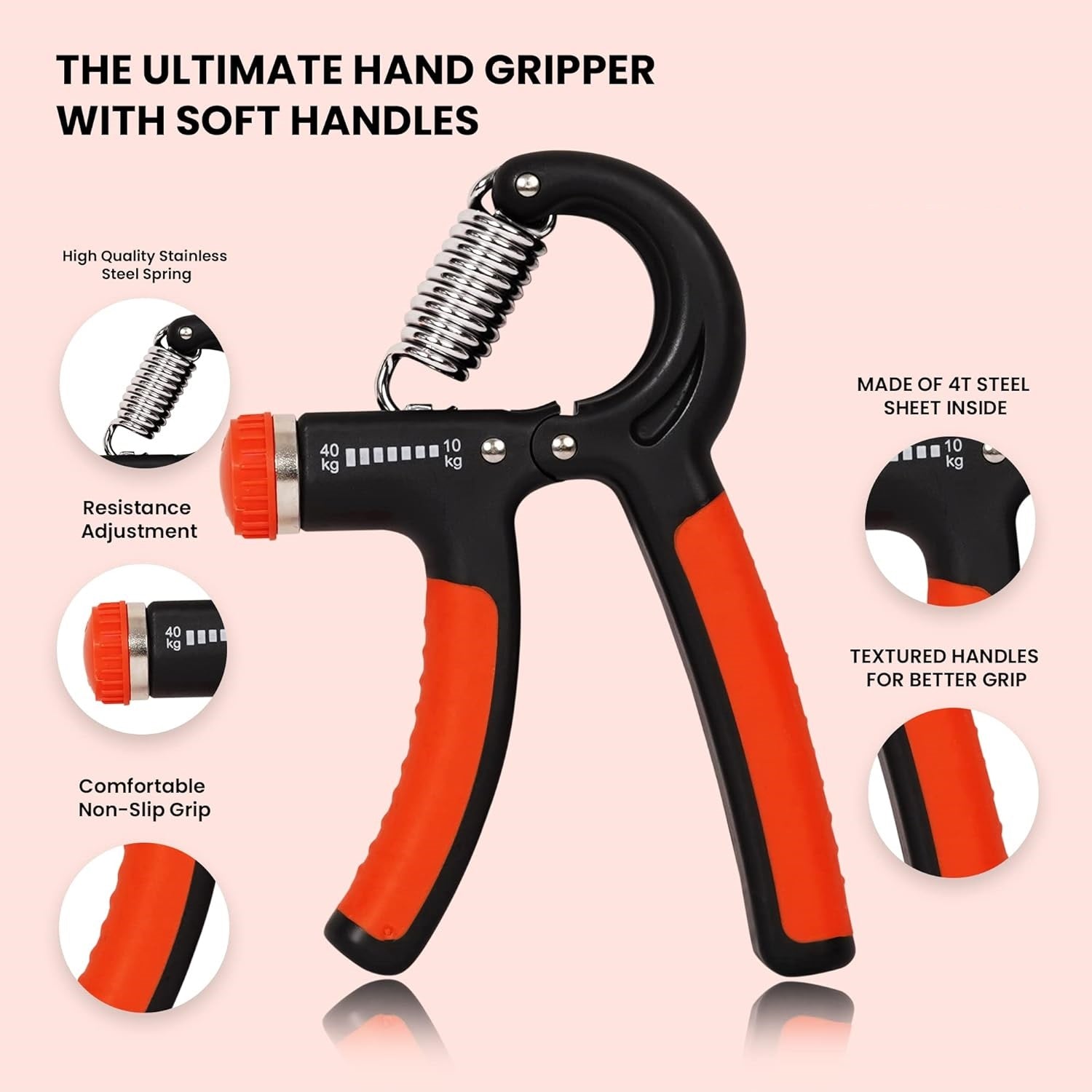 Orange and black 19226 hand grip strengthener with adjustable resistance for hand, forearm training and injury recovery.