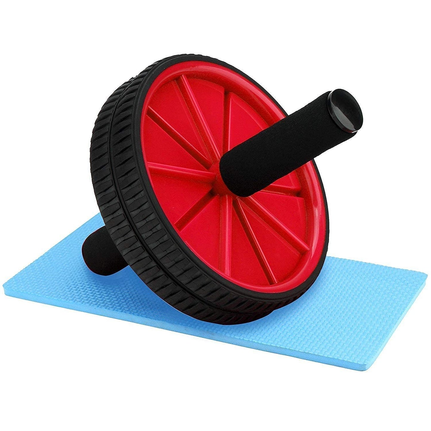 Red and black 19227 Premium Ab Wheel Roller for men and women, includes knee mat, for effective stomach and abdominal workouts at home.