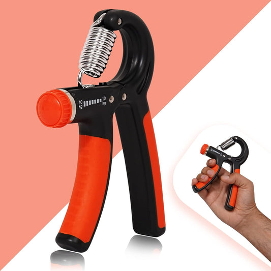 Orange and black 19227 hand grip strengthener with adjustable resistance for grip and forearm training, ideal for injury recovery.