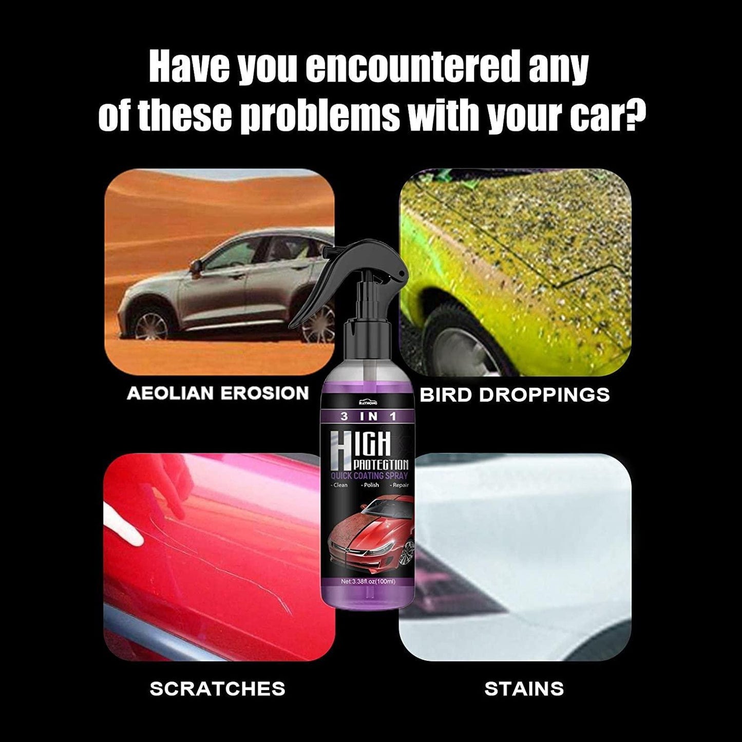 Hydrophobic nano coating spray for cars, motorcycles, and boats, shown in a pack of two bottles with a spray nozzle.
