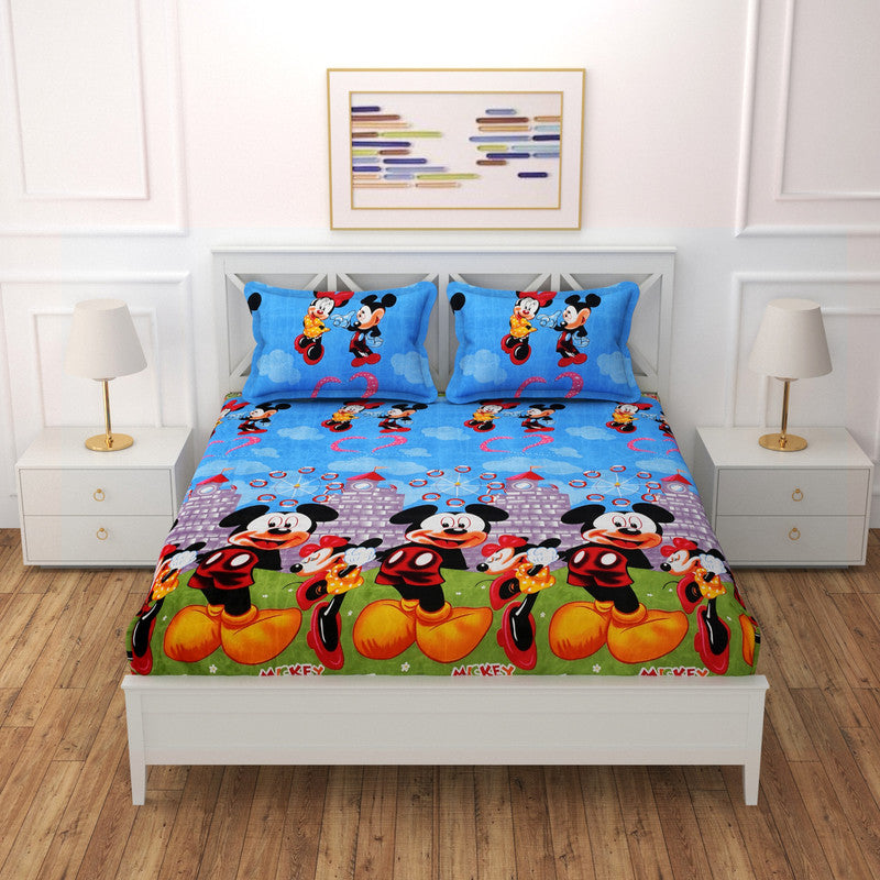 Soft microfiber double bedsheet with two matching pillow covers, featuring a comfortable and smooth fabric from brand 19676.