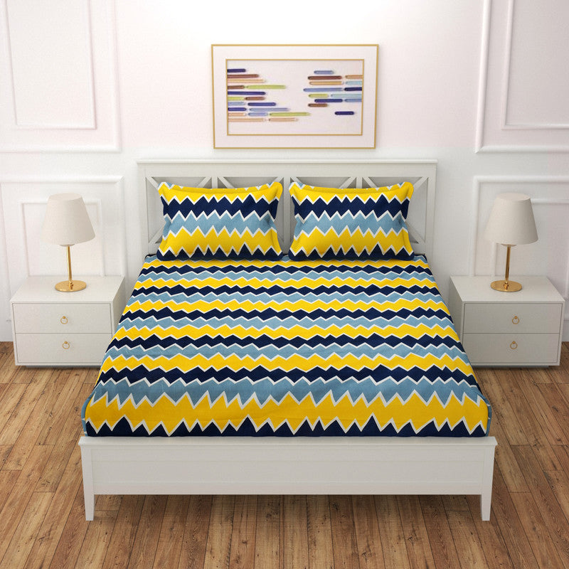 Soft microfiber double bedsheet with two matching pillow covers, featuring a smooth, comfortable fabric from brand 19676.