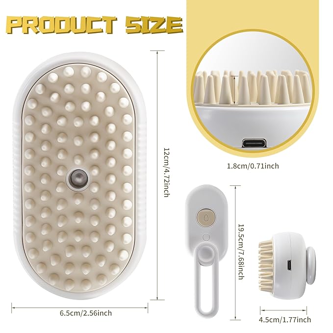 White 3-in-1 steam brush with steamer for pets, featuring bristles suitable for cats, dogs, and all pets, by 15929.