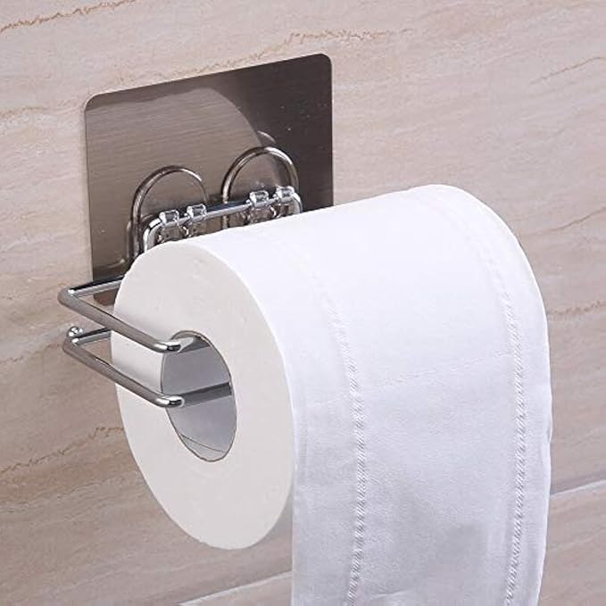 Stainless steel no drill adhesive toilet paper holder and towel rack, bathroom and kitchen soap holder with self-adhesive design